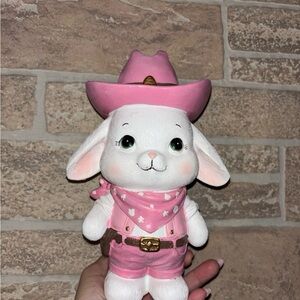 Pink Cowboy Bunny Figurine
